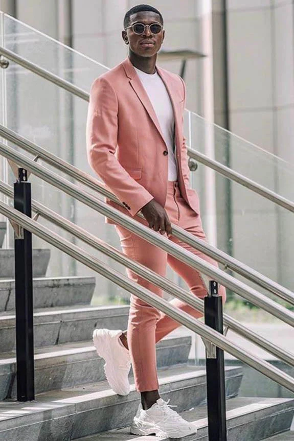 2 Piece Notched Lapel Pink Men's Suits for Casual with Flap Pockets - Image 2