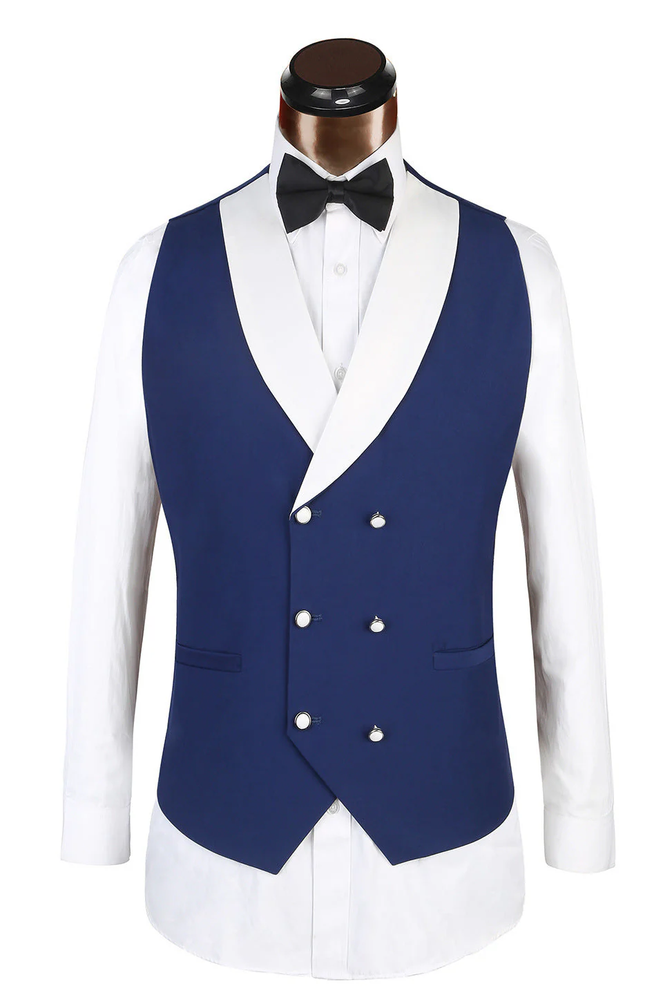 3 Piece Classic White Lapel Edge Banding Formal Blue Men's Suit For Wedding - Image 3
