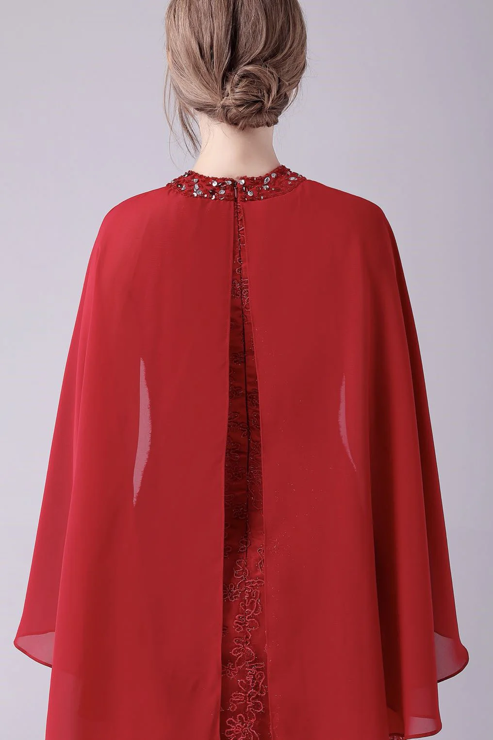 A-Line ankle-length high collar beaded mother's dress - Image 2