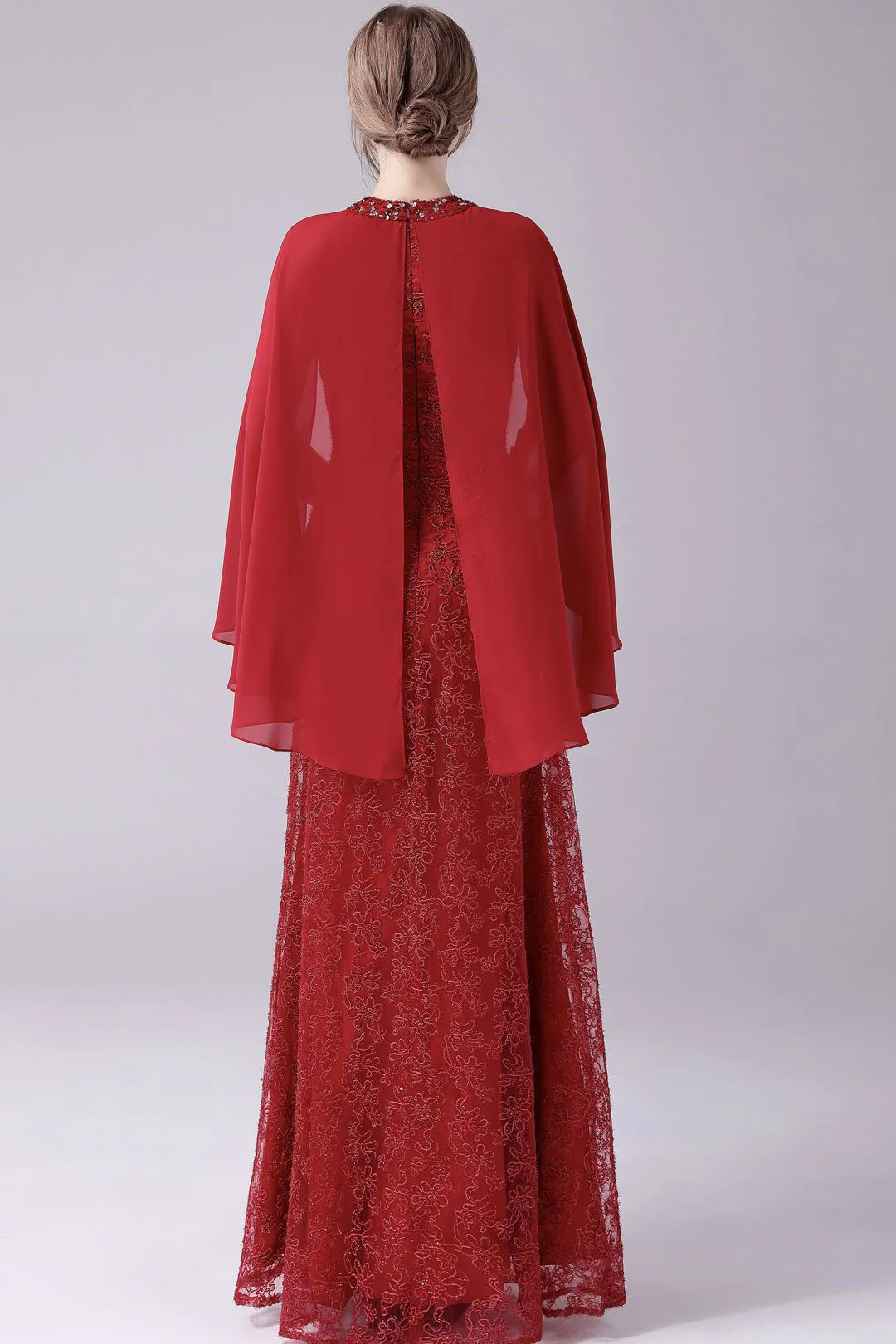 A-Line ankle-length high collar beaded mother's dress - Image 3