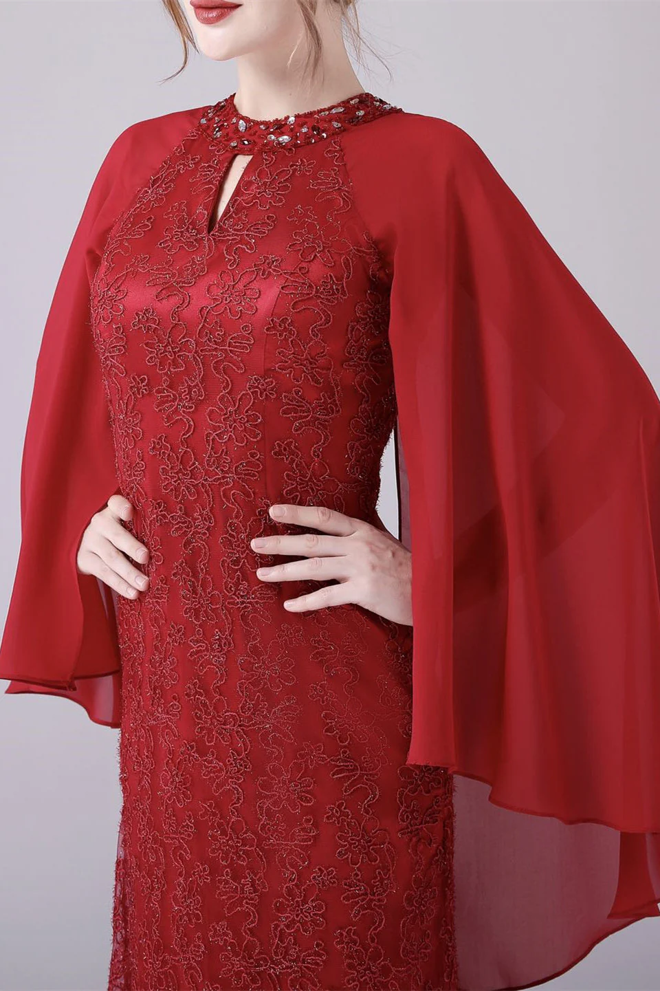A-Line ankle-length high collar beaded mother's dress - Image 7