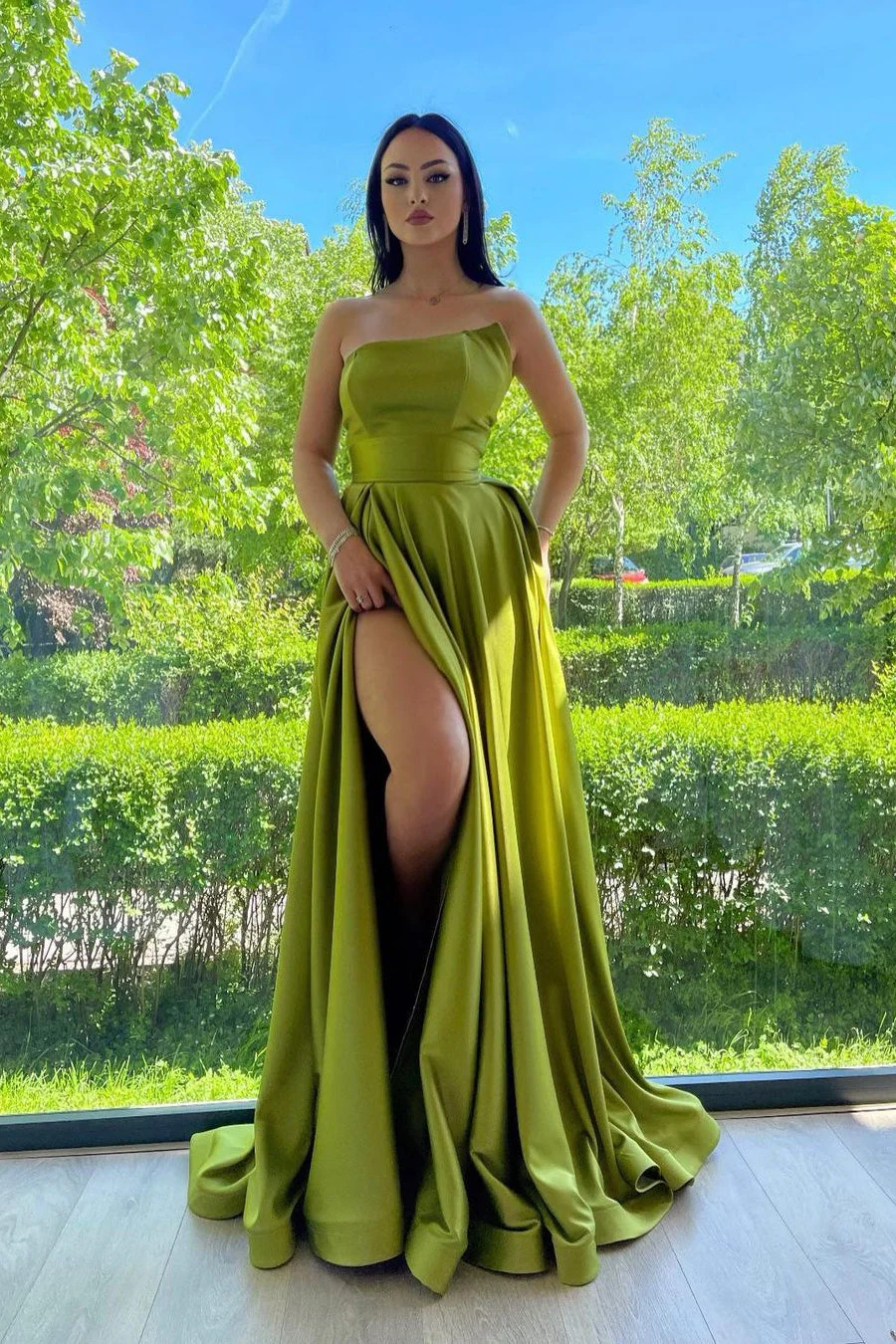 A-line Asymmetrical High Split Floor-length Sleeveless Open Back Prom Dress - Image 2