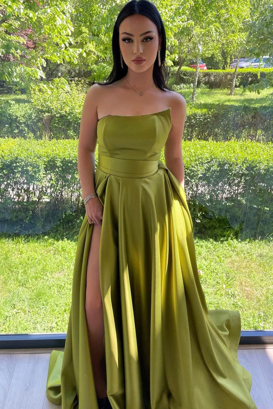 A-line Asymmetrical High Split Floor-length Sleeveless Open Back Prom Dress - Image 3