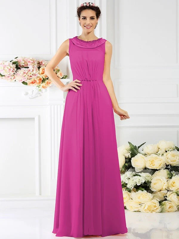 Modern Bateau Beading Sleeveless Long Chiffon Bridesmaid Dresses - Image 10