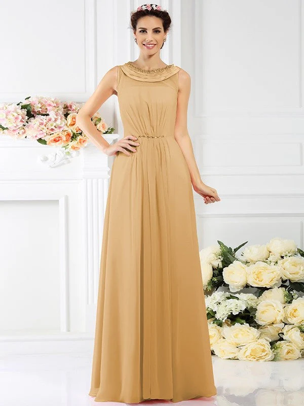 Modern Bateau Beading Sleeveless Long Chiffon Bridesmaid Dresses - Image 11