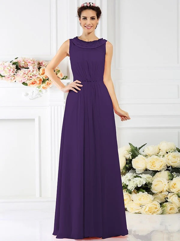 Modern Bateau Beading Sleeveless Long Chiffon Bridesmaid Dresses - Image 12