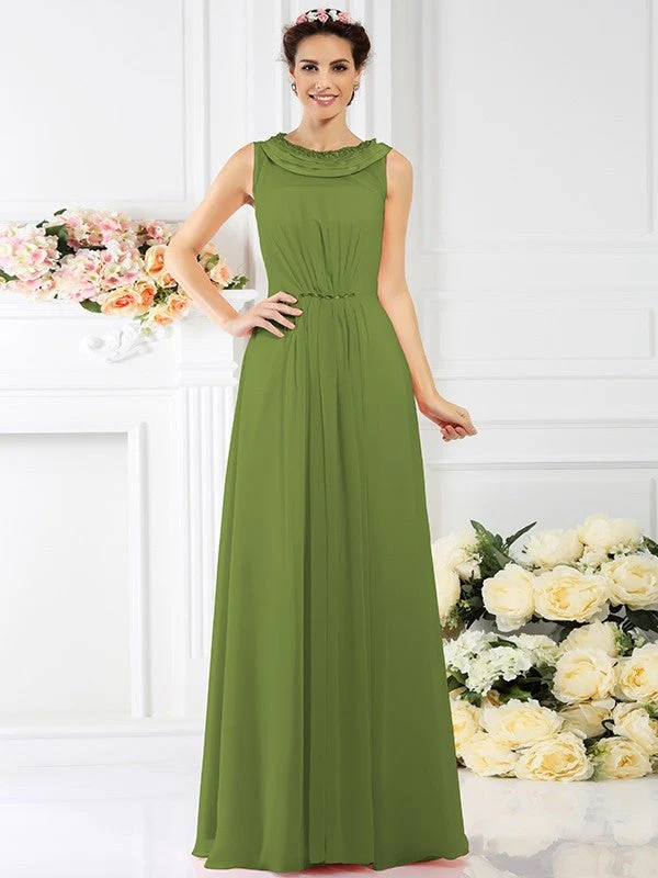 Modern Bateau Beading Sleeveless Long Chiffon Bridesmaid Dresses - Image 13