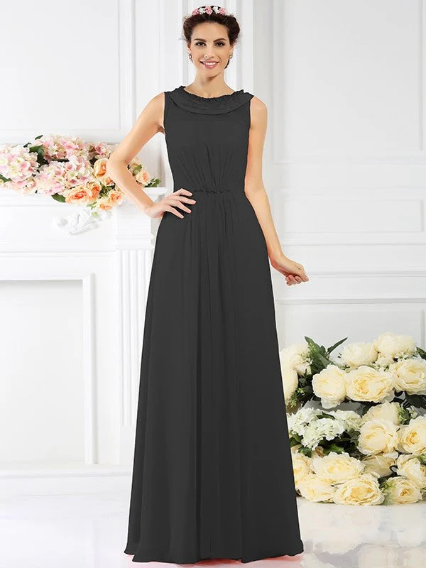 Modern Bateau Beading Sleeveless Long Chiffon Bridesmaid Dresses - Image 15