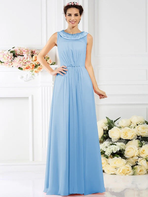 Modern Bateau Beading Sleeveless Long Chiffon Bridesmaid Dresses - Image 2