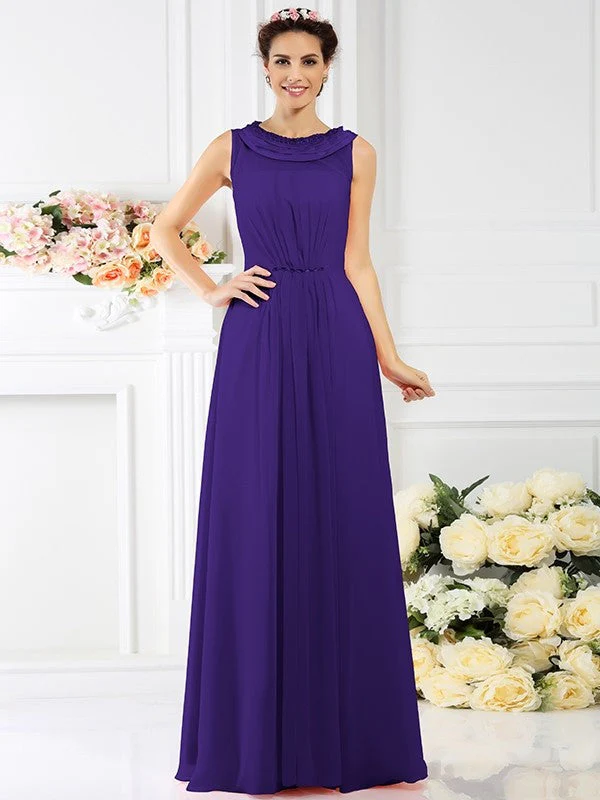 Modern Bateau Beading Sleeveless Long Chiffon Bridesmaid Dresses - Image 23