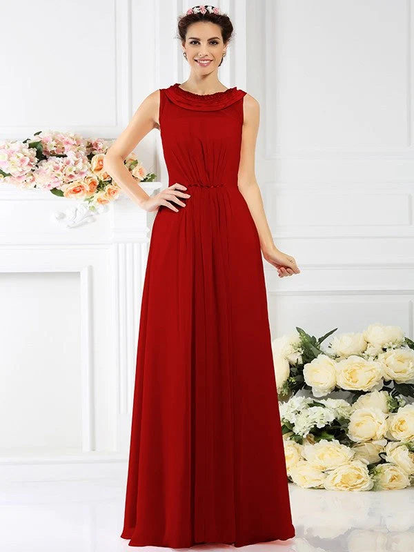 Modern Bateau Beading Sleeveless Long Chiffon Bridesmaid Dresses - Image 24
