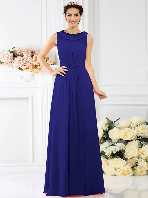 Modern Bateau Beading Sleeveless Long Chiffon Bridesmaid Dresses - Image 26