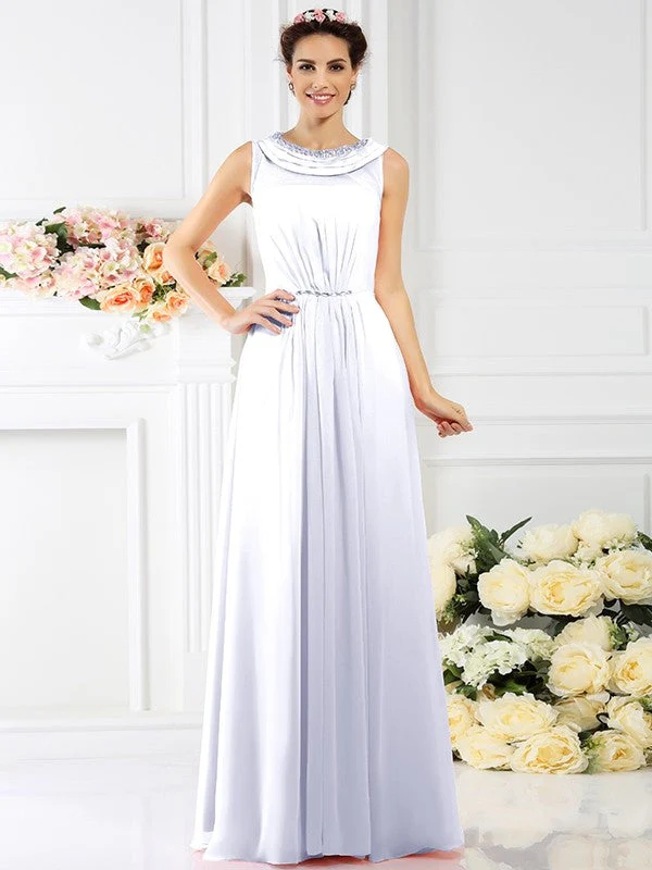 Modern Bateau Beading Sleeveless Long Chiffon Bridesmaid Dresses - Image 29