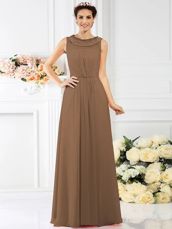 Modern Bateau Beading Sleeveless Long Chiffon Bridesmaid Dresses - Image 3
