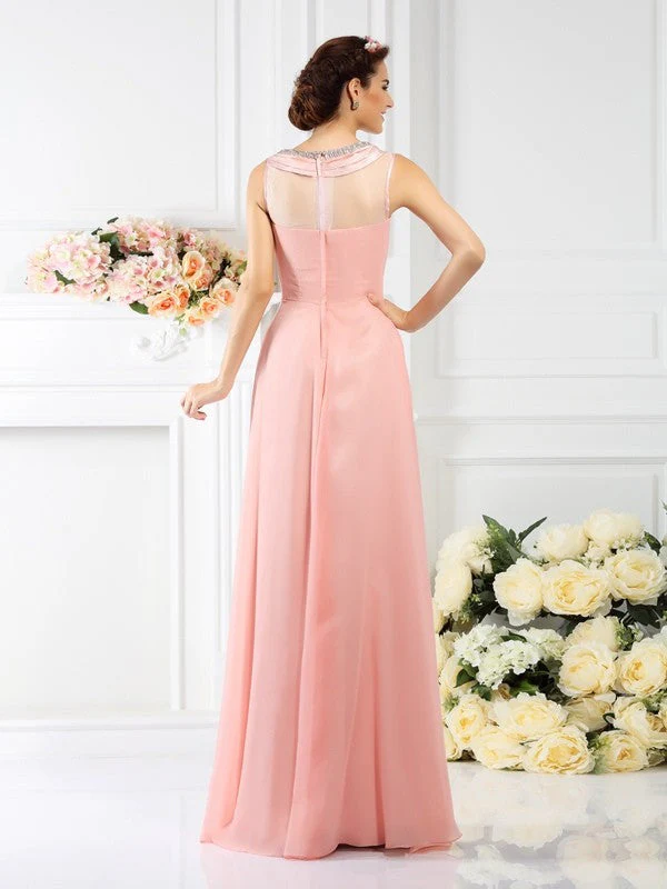Modern Bateau Beading Sleeveless Long Chiffon Bridesmaid Dresses - Image 30