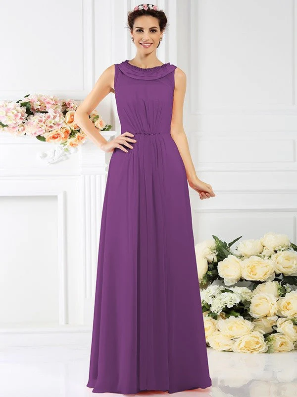 Modern Bateau Beading Sleeveless Long Chiffon Bridesmaid Dresses - Image 4