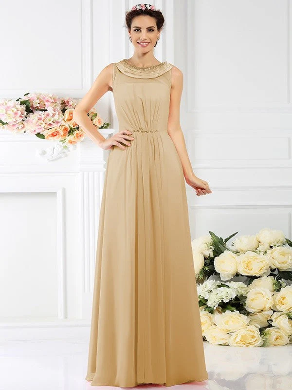 Modern Bateau Beading Sleeveless Long Chiffon Bridesmaid Dresses - Image 5