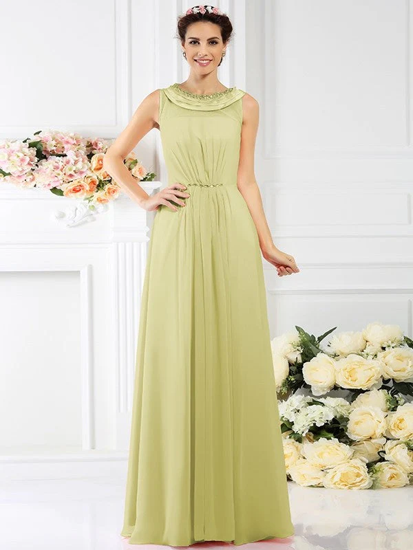 Modern Bateau Beading Sleeveless Long Chiffon Bridesmaid Dresses - Image 6