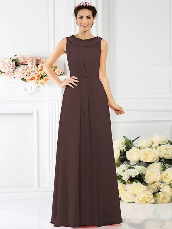 Modern Bateau Beading Sleeveless Long Chiffon Bridesmaid Dresses - Image 7
