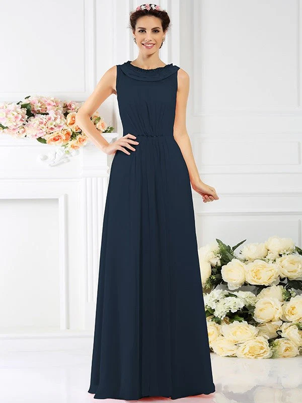 Modern Bateau Beading Sleeveless Long Chiffon Bridesmaid Dresses - Image 8