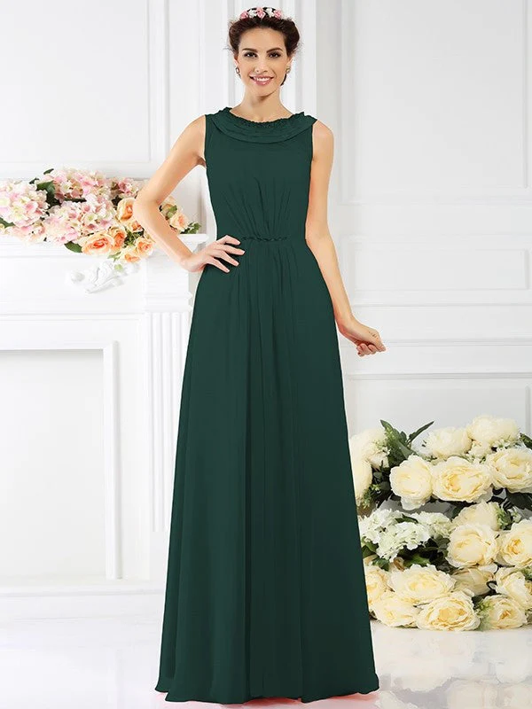 Modern Bateau Beading Sleeveless Long Chiffon Bridesmaid Dresses - Image 9