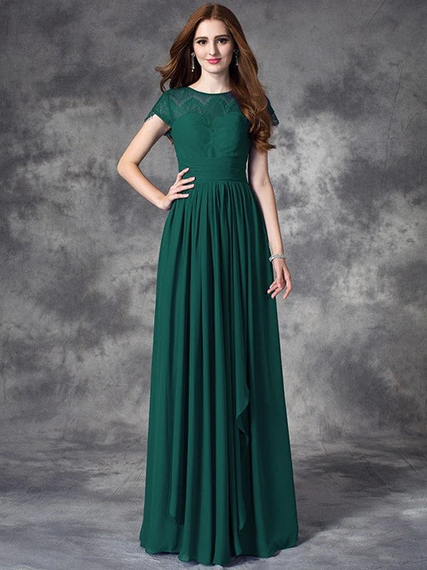 Modern Bateau Lace Sleeveless Long Chiffon Bridesmaid Dresses - Image 10