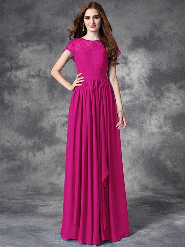 Modern Bateau Lace Sleeveless Long Chiffon Bridesmaid Dresses - Image 11