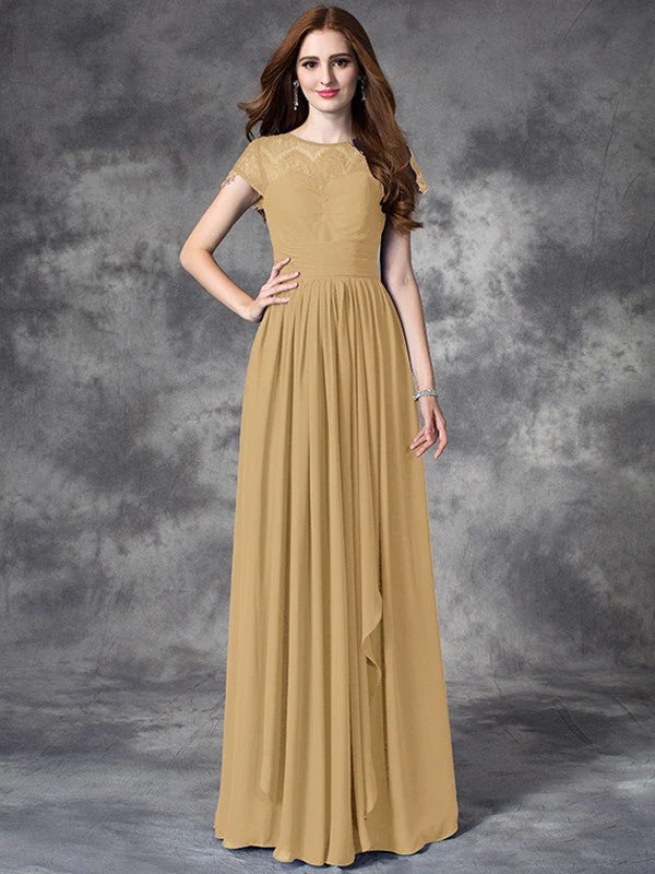Modern Bateau Lace Sleeveless Long Chiffon Bridesmaid Dresses - Image 12