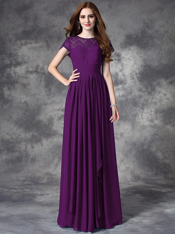 Modern Bateau Lace Sleeveless Long Chiffon Bridesmaid Dresses - Image 13