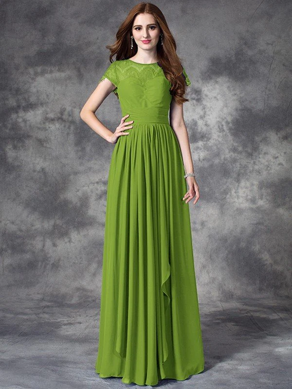 Modern Bateau Lace Sleeveless Long Chiffon Bridesmaid Dresses - Image 14