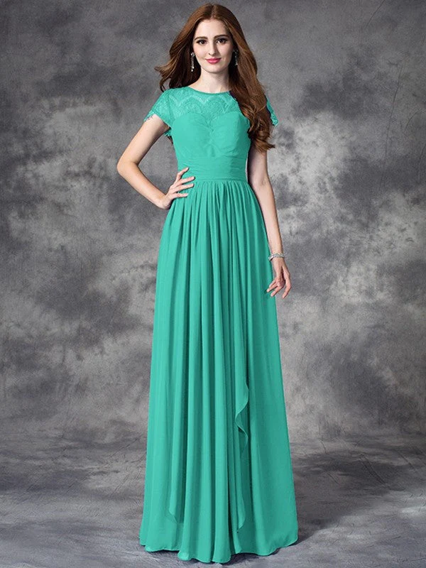 Modern Bateau Lace Sleeveless Long Chiffon Bridesmaid Dresses - Image 15