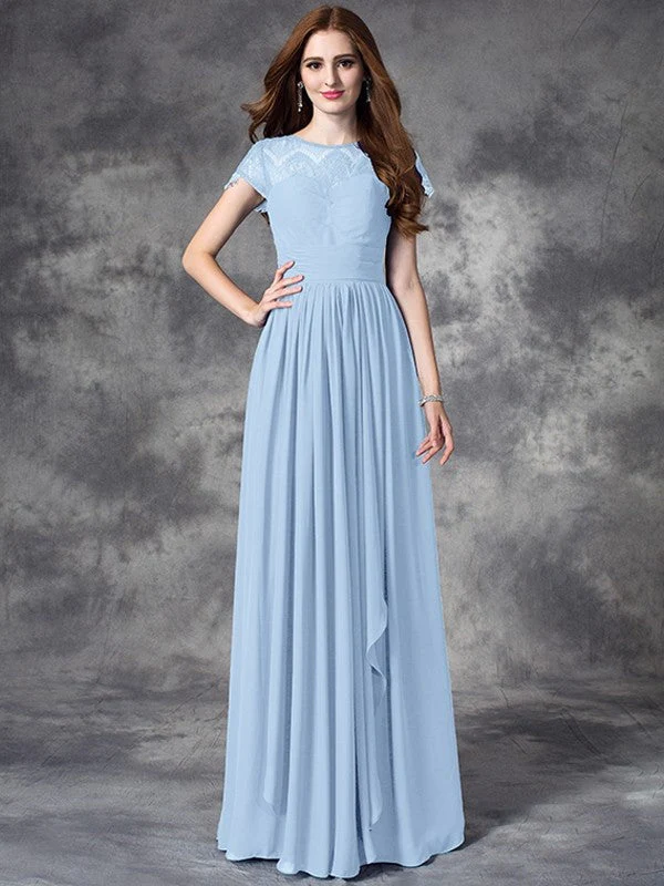 Modern Bateau Lace Sleeveless Long Chiffon Bridesmaid Dresses - Image 16
