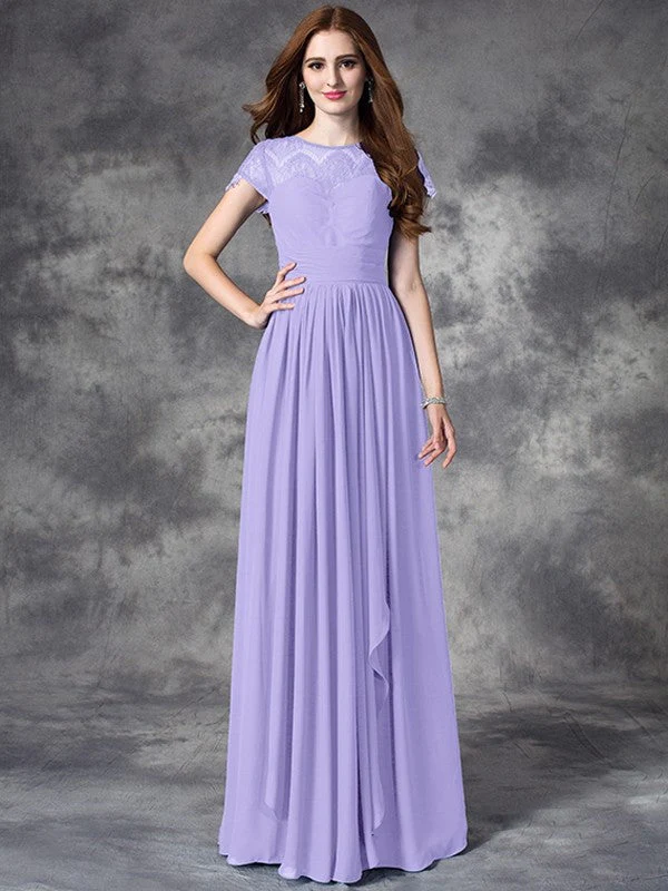 Modern Bateau Lace Sleeveless Long Chiffon Bridesmaid Dresses - Image 17