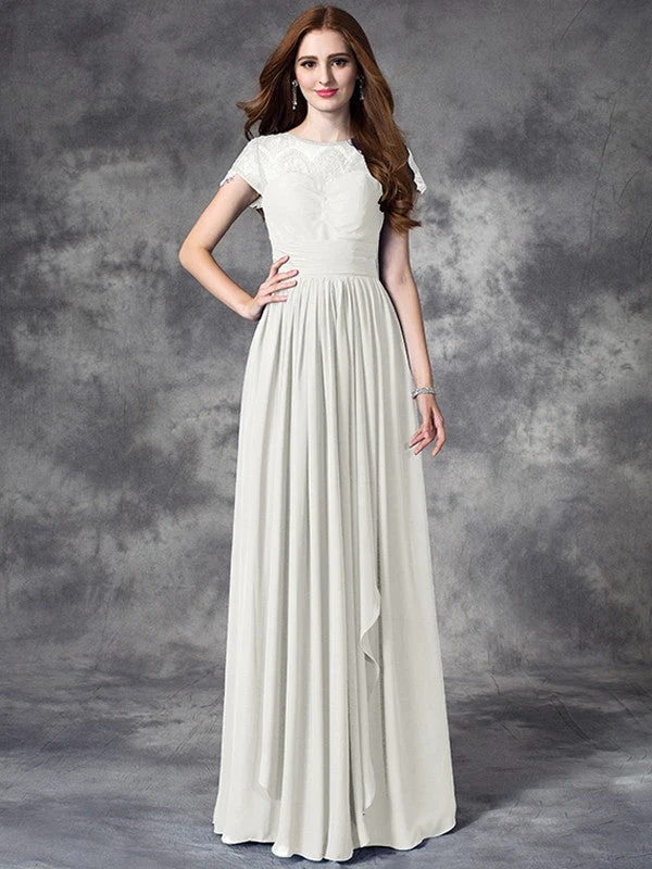 Modern Bateau Lace Sleeveless Long Chiffon Bridesmaid Dresses - Image 18
