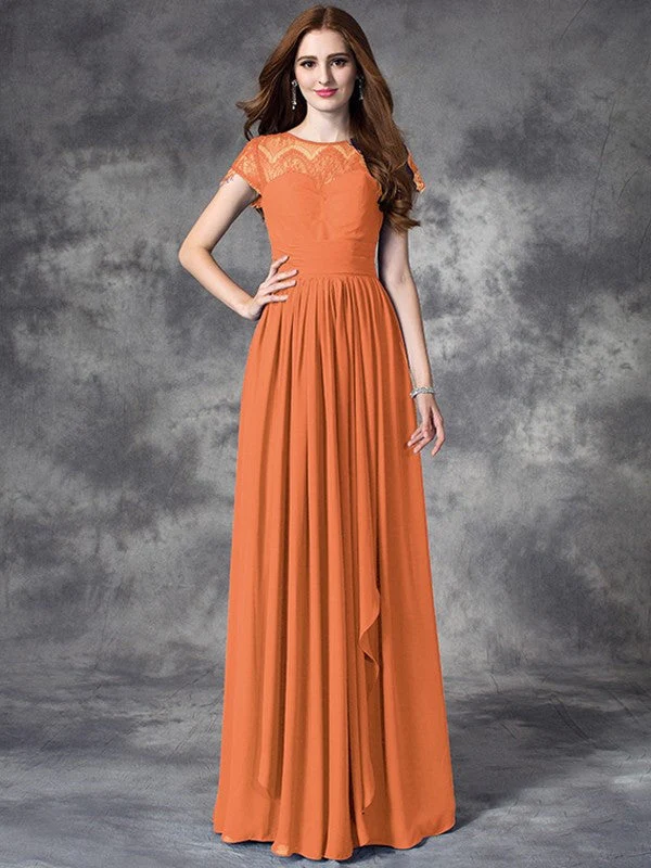 Modern Bateau Lace Sleeveless Long Chiffon Bridesmaid Dresses - Image 19