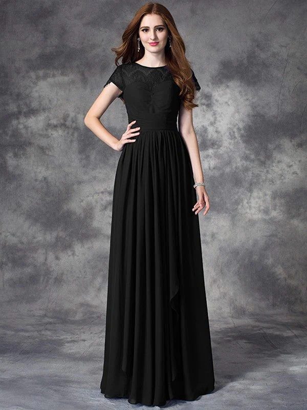 Modern Bateau Lace Sleeveless Long Chiffon Bridesmaid Dresses - Image 2