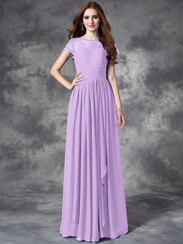 Modern Bateau Lace Sleeveless Long Chiffon Bridesmaid Dresses - Image 20