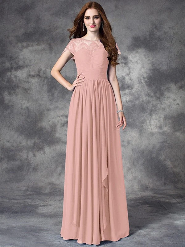 Modern Bateau Lace Sleeveless Long Chiffon Bridesmaid Dresses - Image 21