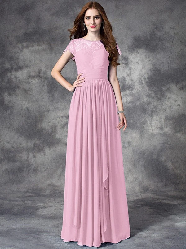 Modern Bateau Lace Sleeveless Long Chiffon Bridesmaid Dresses - Image 22