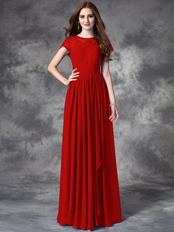Modern Bateau Lace Sleeveless Long Chiffon Bridesmaid Dresses - Image 23