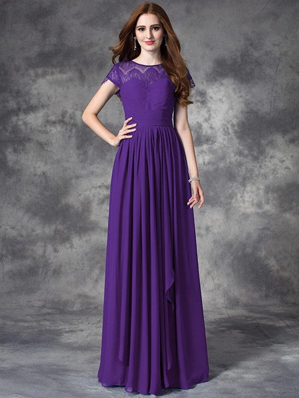 Modern Bateau Lace Sleeveless Long Chiffon Bridesmaid Dresses - Image 24