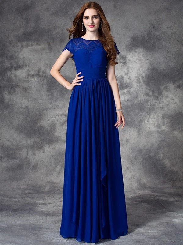 Modern Bateau Lace Sleeveless Long Chiffon Bridesmaid Dresses - Image 25