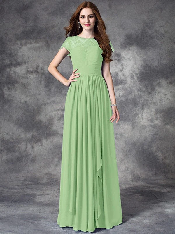 Modern Bateau Lace Sleeveless Long Chiffon Bridesmaid Dresses - Image 26