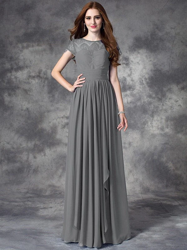 Modern Bateau Lace Sleeveless Long Chiffon Bridesmaid Dresses - Image 27
