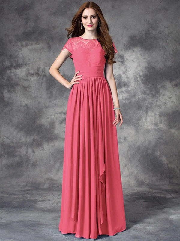 Modern Bateau Lace Sleeveless Long Chiffon Bridesmaid Dresses - Image 28