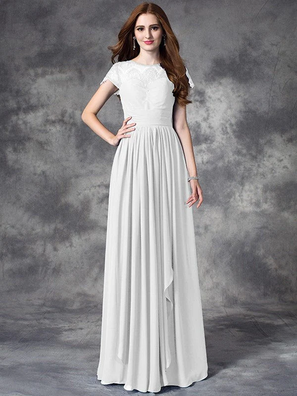 Modern Bateau Lace Sleeveless Long Chiffon Bridesmaid Dresses - Image 29