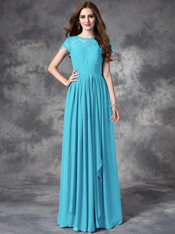 Modern Bateau Lace Sleeveless Long Chiffon Bridesmaid Dresses - Image 3