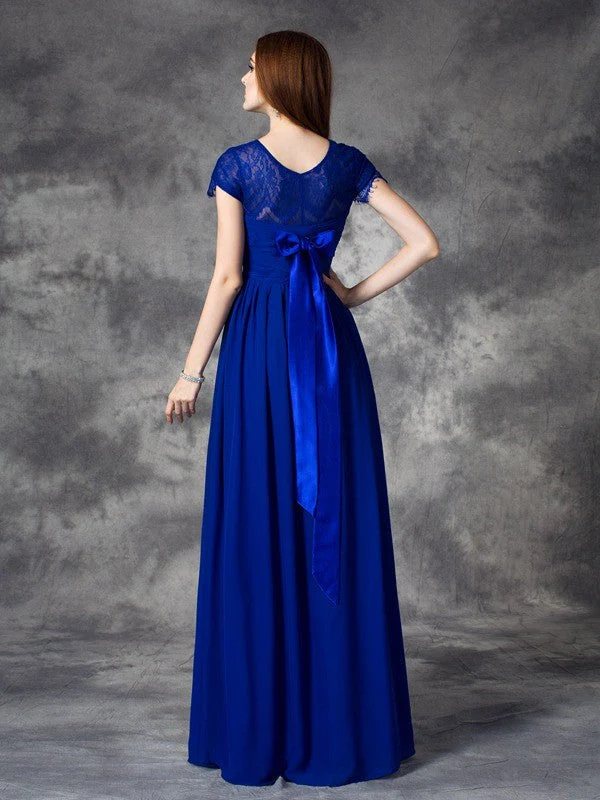Modern Bateau Lace Sleeveless Long Chiffon Bridesmaid Dresses - Image 30
