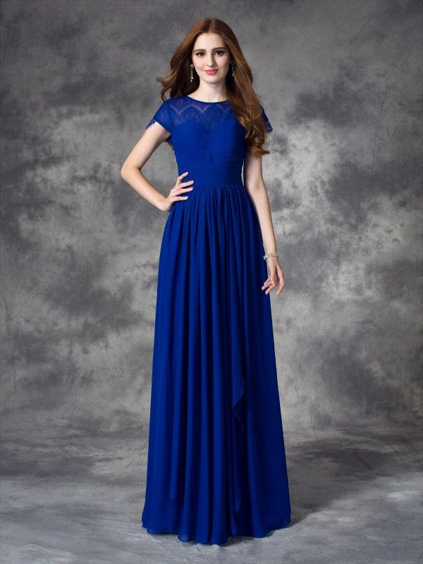 Modern Bateau Lace Sleeveless Long Chiffon Bridesmaid Dresses - Image 31