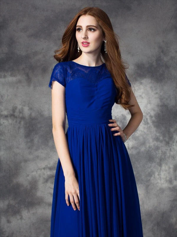 Modern Bateau Lace Sleeveless Long Chiffon Bridesmaid Dresses - Image 32